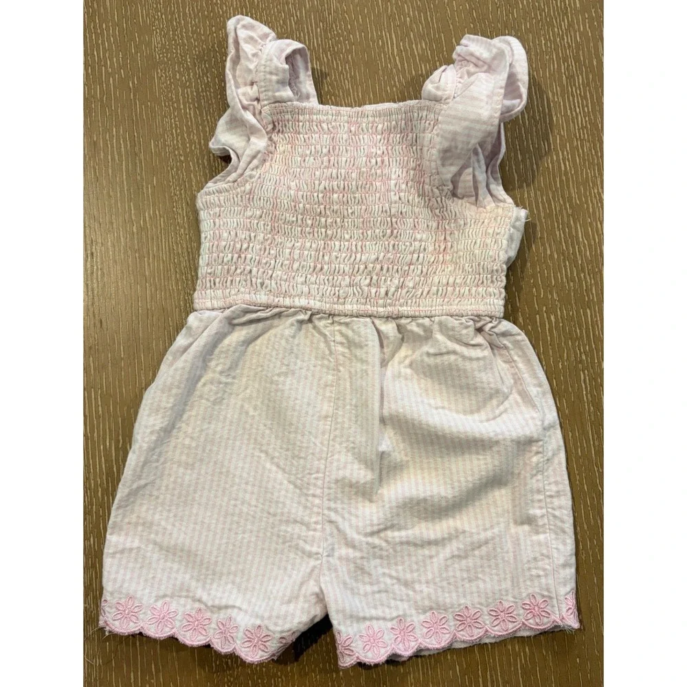 Draper James Pink Seersucker Striped Smocked Eyelet Romper Toddler Girls 24M